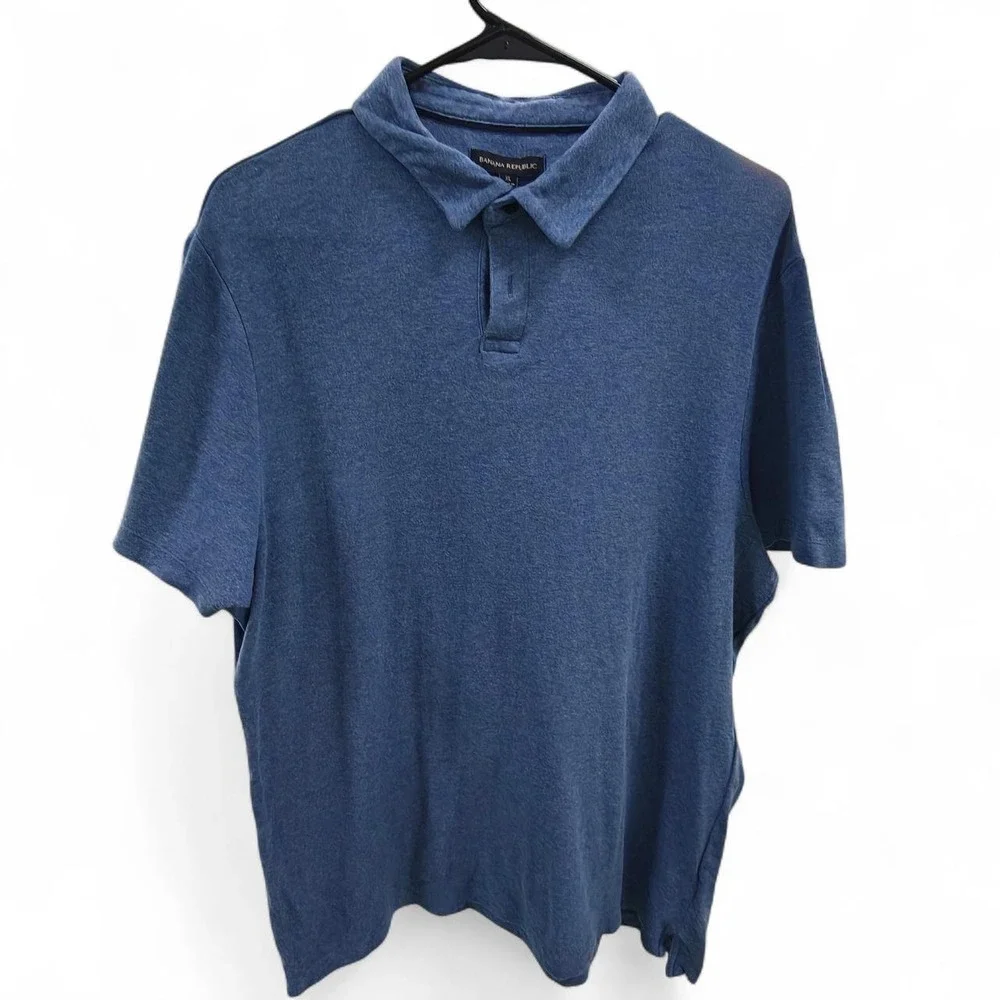 Banana Republic Mens XL Blue Short Sleeve Polo Shirt Heathered Navy Preppy